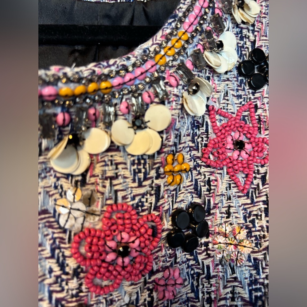 Anthropologie Summer of Love Tweed Beaded Jacket Pink Blue Size Med Boho - Picture 6 of 10